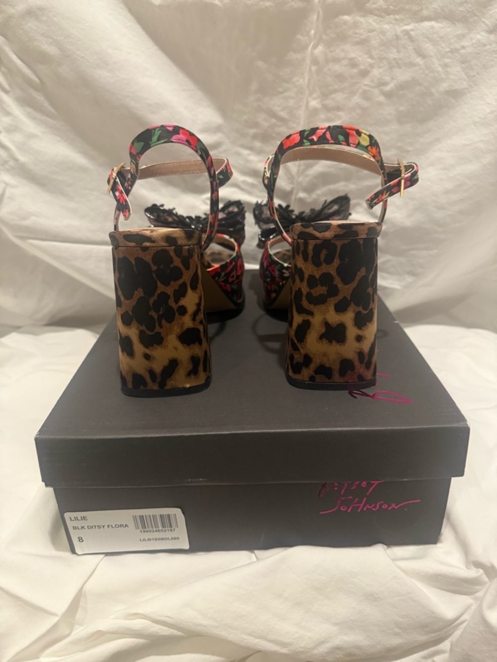 Lilie Betsey Johnson Black Floral Platform Sandal with Pink, Red, Orange Accents - Picture 3 of 5
